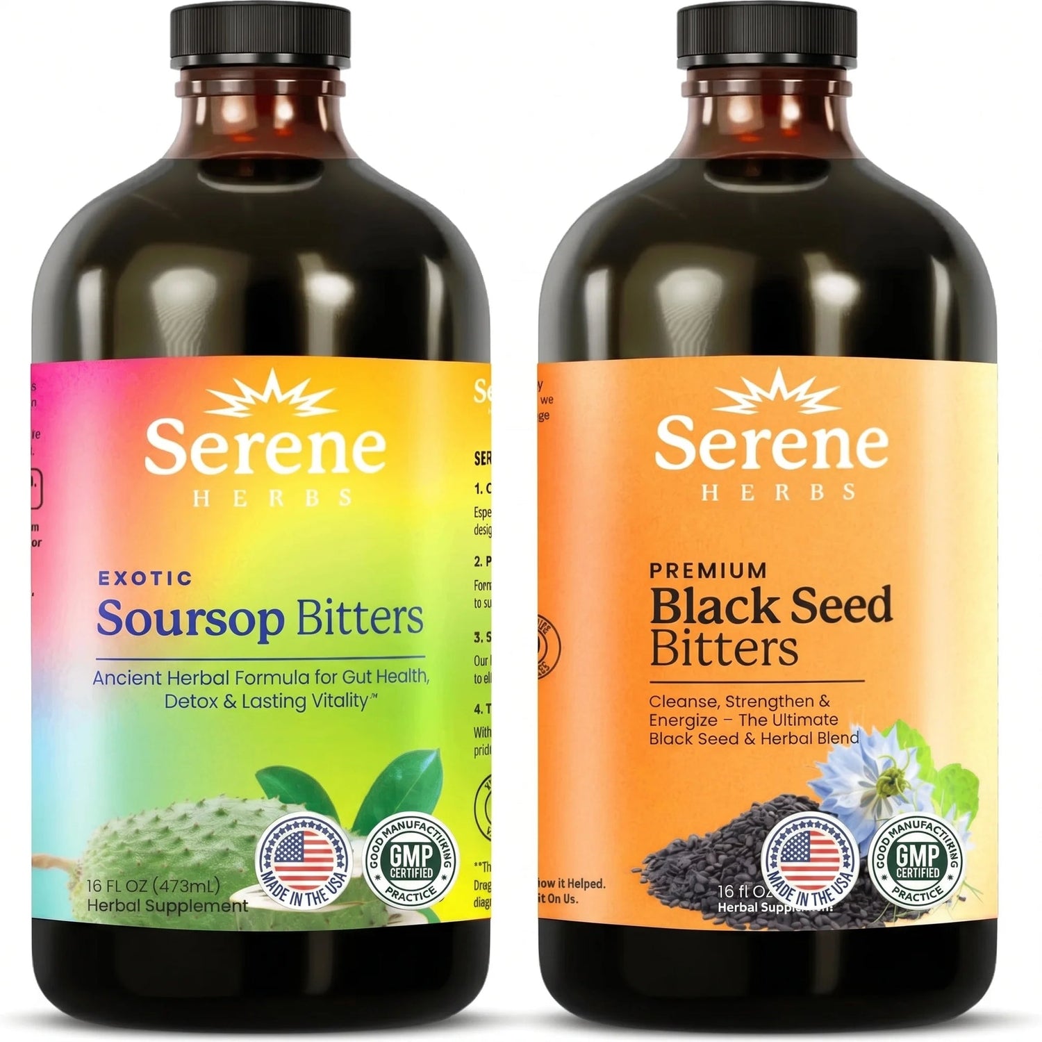 Serene Herbs Soursop Bitters Liquid & Black Seed Bundle – Organic Herbal Guanabana for Digestive Support
